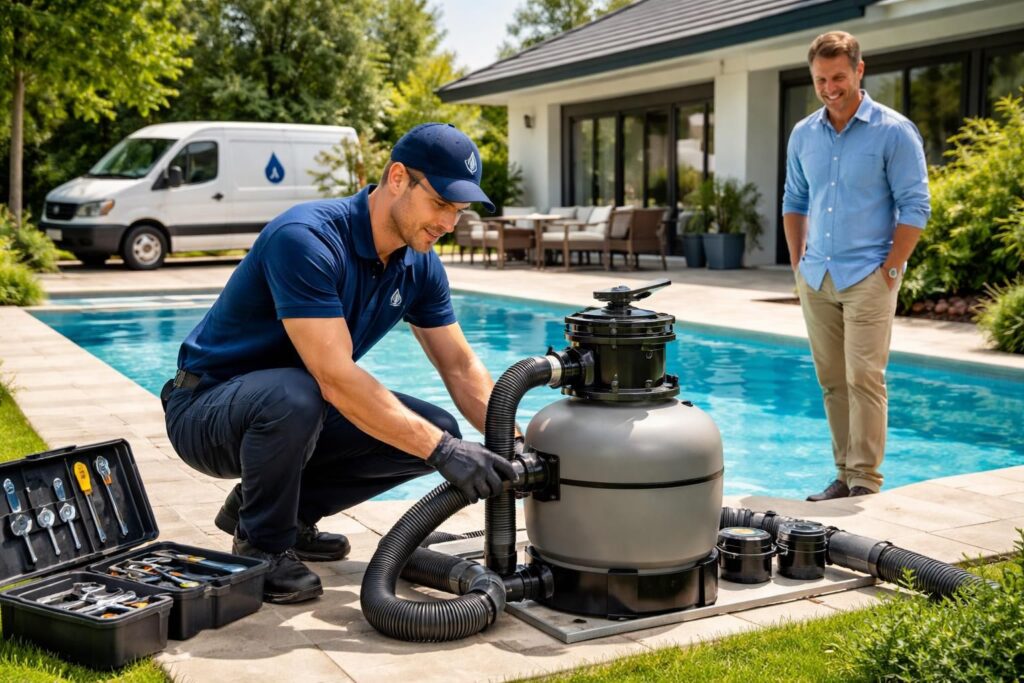 installez facilement votre système de filtration piscine avec notre service de livraison gratuite et bénéficiez de conseils techniques personnalisés à domicile pour une eau claire et saine.